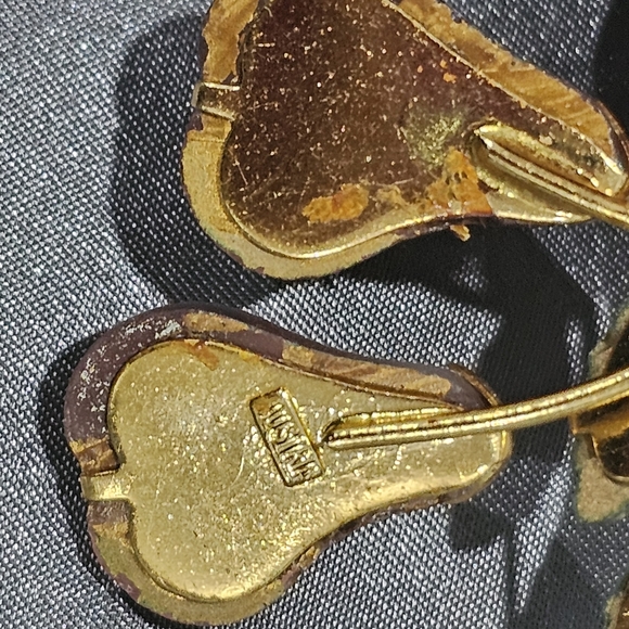 Austrian Collector's Art Glass Floral Pear Pin/Brooch w Crystals in Gold 1940s - Picture 10 of 11